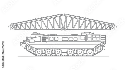 Bridge-Laying Vehicle in Action: A detailed diagram showcasing a specialized vehicle meticulously designed for swiftly deploying a bridge.