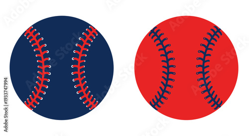 Two Baseball Balls, Red and Blue, with White Stitching