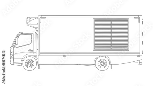 Refrigerated Truck: A line art rendering of a refrigerated truck, essential for transporting goods that require temperature control, offering a glimpse into the logistics of modern supply chains.