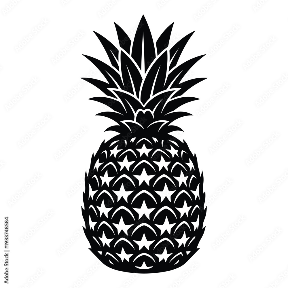 Obraz premium Pineapple silhouette vector icon with tropical crown and textured skin pattern