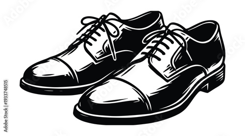 Classic mens leather dress shoes pair hand drawn black and white vector artwork
