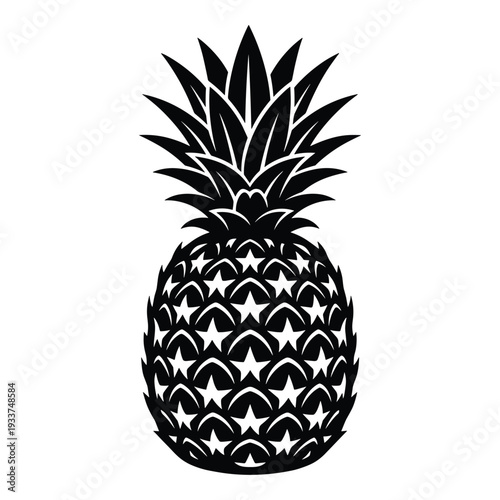 Pineapple silhouette vector icon with tropical crown and textured skin pattern