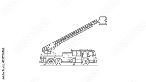 Fire Truck Ladder Extension: A detailed illustration of a fire truck with its ladder fully extended, designed for reaching great heights.