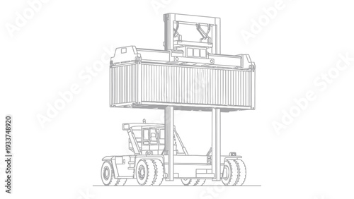 Container Handling Innovation: A detailed outline showcases a straddle carrier, a vital tool in modern container handling.