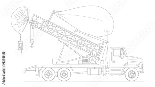 Balloon Launching Truck: A detailed illustration of a specialized truck designed for launching weather balloons.