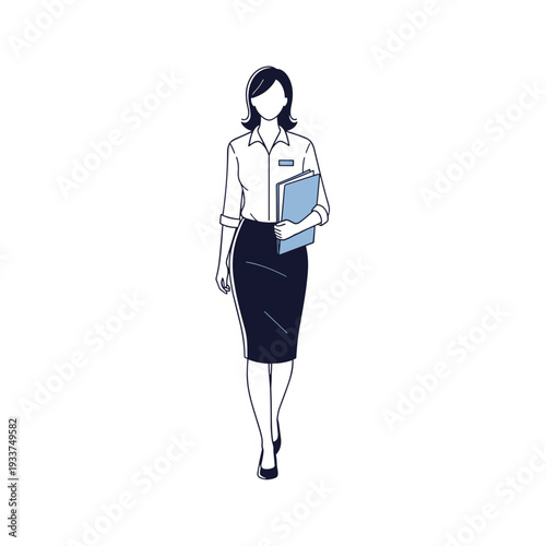 Businesswoman holding files and walking forward.