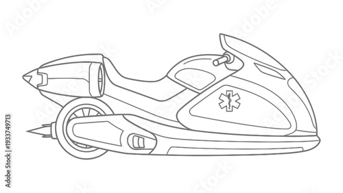 Futuristic Medical Motorcycle: A cutting-edge illustration showcases a sleek and streamlined motorcycle concept. The design integrates advanced features for a medical response vehicle.