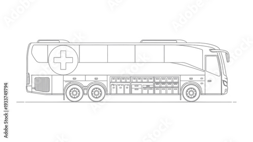 Emergency Medical Transport: A detailed technical drawing showcases a state-of-the-art emergency medical vehicle, highlighting its features and design for rapid response and patient care.