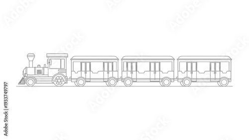 Playful Train Journey: A charming line-art illustration depicts a classic train, ready to embark on a delightful journey.