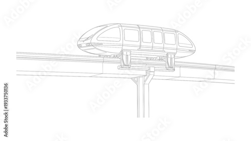 Monorail Transportation Design: Modern, minimal illustration showcasing a sleek monorail car gracefully gliding along its track, symbolizing the future of urban transport.