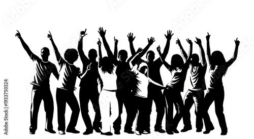 Diverse Crowd Dancing Silhouettes