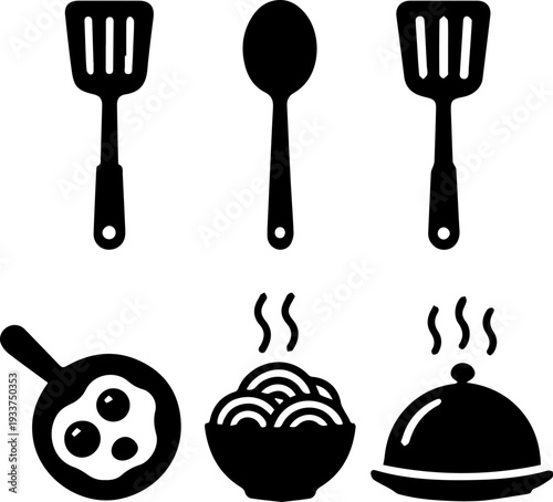 Kitchen Utensils and Cooking Tools Silhouette Icon Set