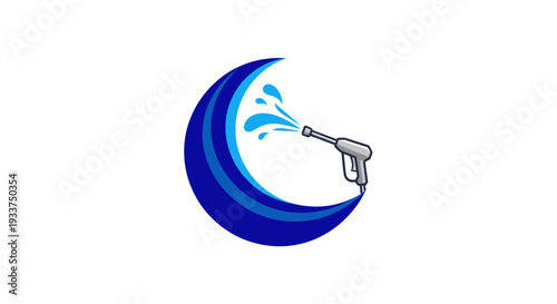 Pressure Washer Spraying Water Cleaning Crescent Moon Logo
