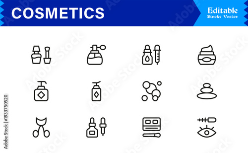 Cosmetics Beauty Line Icon Set  Modern, Minimal, Professional Vector Icons for Skincare and Makeup