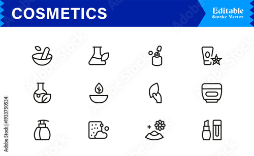 Cosmetics Beauty Line Icon Set  Modern, Minimal, Professional Vector Icons for Skincare and Makeup