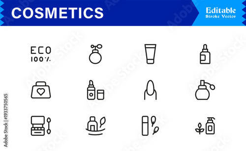 Cosmetics Beauty Line Icon Set  Modern, Minimal, Professional Vector Icons for Skincare and Makeup