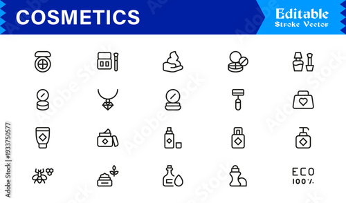 Cosmetics Beauty Line Icon Set  Modern, Minimal, Professional Vector Icons for Skincare and Makeup