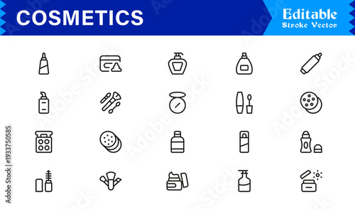 Cosmetics Beauty Line Icon Set  Modern, Minimal, Professional Vector Icons for Skincare and Makeup