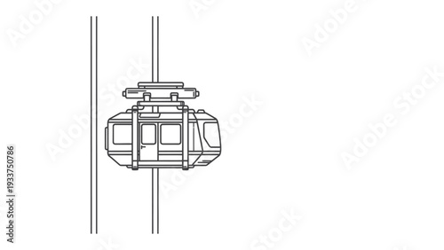 Cable Car in Action: A modern cable car traverses along a towering cable line, offering a unique perspective. Illustrating adventure and transportation. 