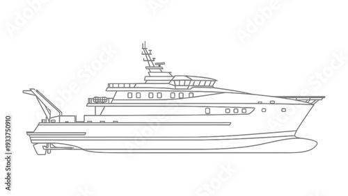 Luxury Yacht Outline: A sleek, modern luxury yacht illustration, ready to sail across the open sea, showcasing elegant design and potential for adventure.