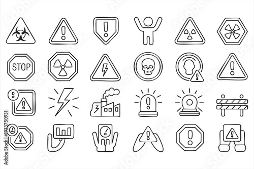 Hazard and caution line icons for industrial safety and emergency design