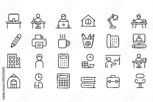 Clean outline business and remote work icon pack for modern UI design