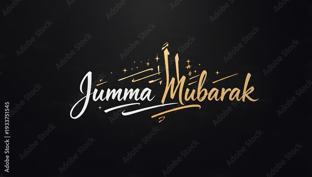 Obraz premium Elegant Jumma Mubarak Calligraphy on Black Background with Golden Accents