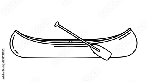 Canoe and Paddle Illustration: Simple line art depicts a classic canoe accompanied by a paddle. perfect for adding a touch of nautical and outdoor spirit to any design.