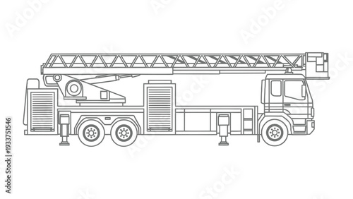 Fire Truck's Blueprint: Detailed illustration showcases a modern fire truck, emphasizing its intricate design and operational features, a symbol of urban safety and emergency response.