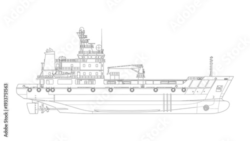 Ship blueprint design: Detailed and clean blueprint, showcasing the intricate design of a vessel, emphasizing precision and technical illustration.