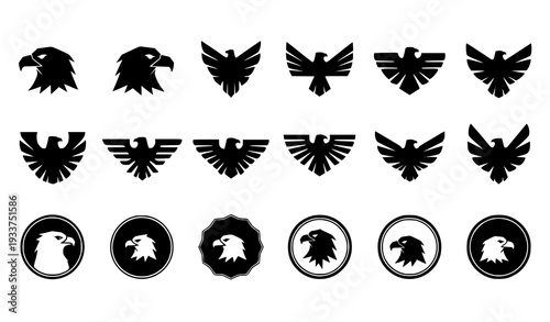 Modern Monochrome Eagle Head and Wing Logo Silhouette Vector Collection