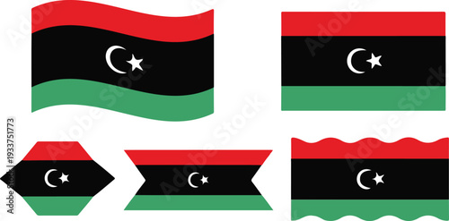 Collection of libyan flag illustrations in various shapes and styles
