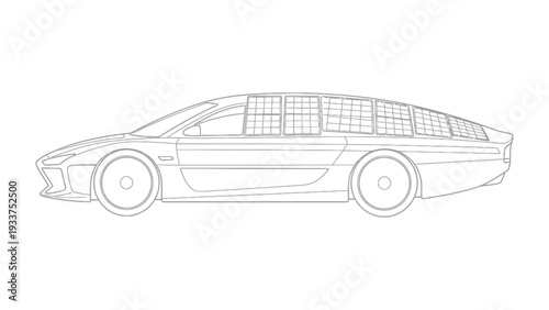 Solar-Powered Car: An illustration showcasing a sleek, modern car design integrated with solar panels, representing sustainable transportation and environmental consciousness.