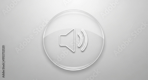 Clear glass speaker icon on a white background.