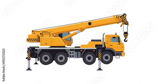 Yellow Mobile Crane Truck Vehicle.