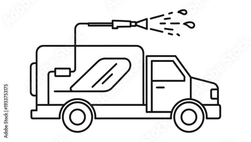 Water Truck at Work: A water truck diligently sprays water, its operation captured with clean lines and sharp focus. The image offers a study of a modern utility vehicle. 