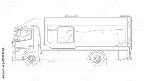 Tanker Truck Silhouette: An outline of a tanker truck, showcasing its industrial design and functionality, designed to transport liquids, set against a pristine backdrop.