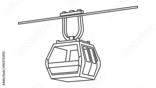 Cable Car: This vector illustration showcases a cable car, suspended mid-air by a robust cable, ideal for transportation and travel-related designs.