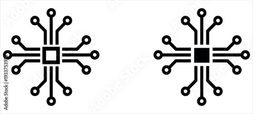 CPU Microchip Icon Set with Outline and Solid Silhouette Technology Processor Symbols Vector Illustration.