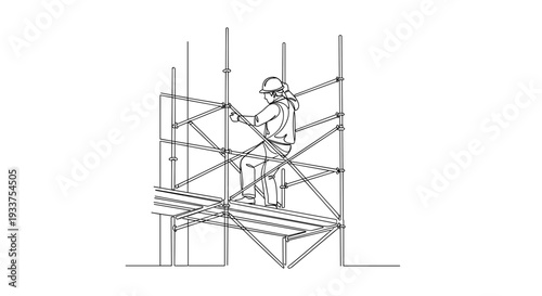 Construction Worker on Scaffolding Working.