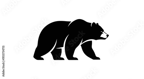 Black Bear Silhouette Walking Side View Isolated White Background