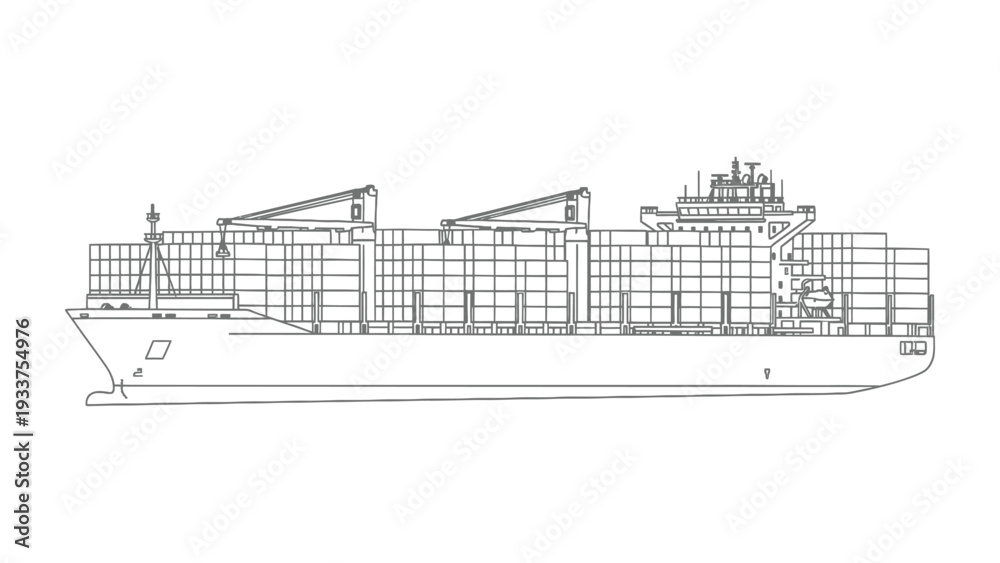Obraz premium Ocean Freight Silhouette: A sleek outline of a cargo ship, laden with containers, navigates the open sea, showcasing the logistics of global trade and transport.