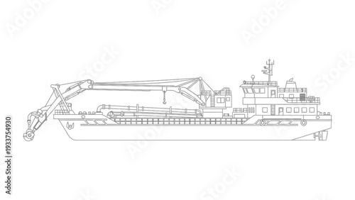 Industrial Ship: A detailed technical illustration of an industrial ship, showcasing its robust design and functionality. This image highlights the engineering prowess behind this powerful vessel.