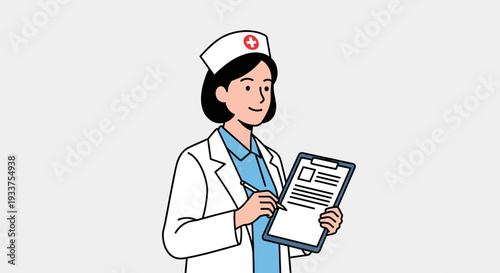 Female Doctor Holding Clipboard with Medical Records.