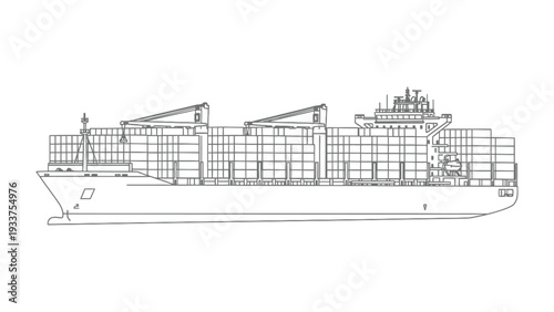 Ocean Freight Silhouette: A sleek outline of a cargo ship, laden with containers, navigates the open sea, showcasing the logistics of global trade and transport.
