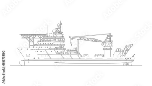Marine Vessel Illustration: A detailed outline of a large marine vessel, showcasing its intricate design and features.