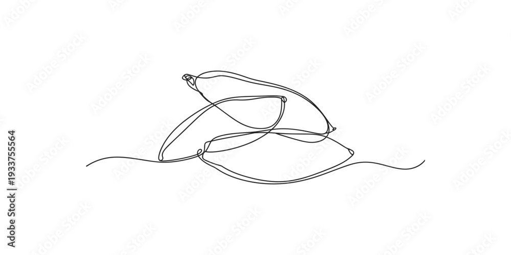 Fototapeta premium Minimalist line drawing of Snow peas in a simple cluster on a white background.
