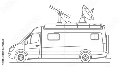 Mobile Broadcast Unit: A sleek and modern mobile broadcast unit, equipped with antennas, stands ready to transmit information, symbolizing technological advancement and efficient communication.