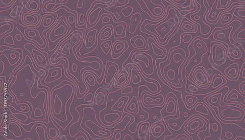 Topographic map pattern with pink contour lines on purple background