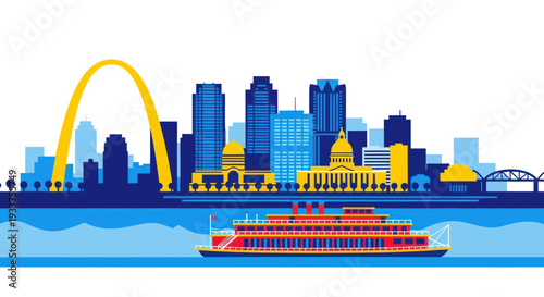St. Louis Skyline with Gateway Arch and Riverboat